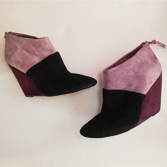 JEAN-MICHEL CAZABAT wedge bootie Rica purple suede color block 7.5 - Picture 3 of 11